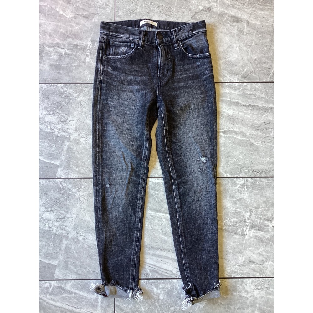 Moussy Vintage Black Distressed High Rise Skinny Jeans Made in Japan Raw Hem